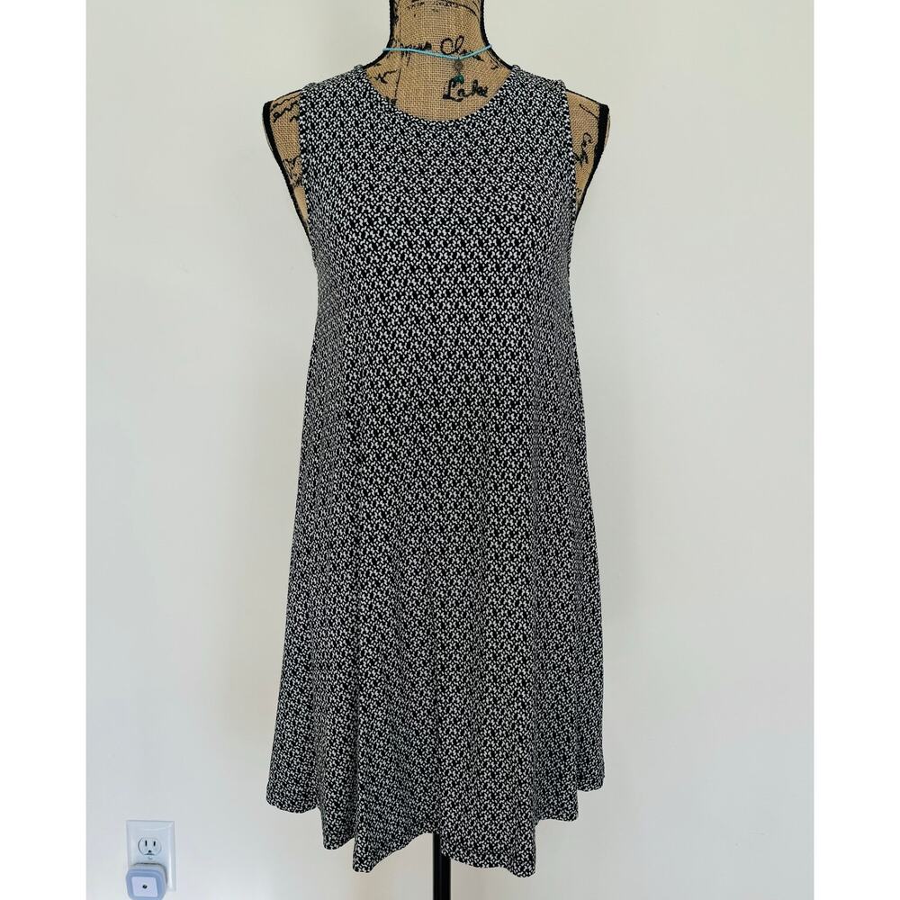 Ann Taylor LOFT Womens Black White Geometric Sleeveless Tank Flowy Dress XS NEW